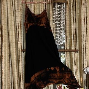 *30EG Copper Black Tye Dye Pocketed Rayon Dress